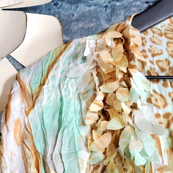 Violin | Gypsy Boho Prairiecore Abstract Print Crinkle Texture Faux Wrap Top - Picture 4 of 10